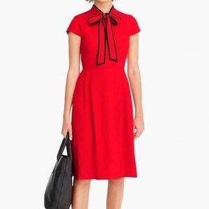 J. CREW Bow Tie Neck Dress in 365 Crepe Bright Cerise Cherry Red Size 2